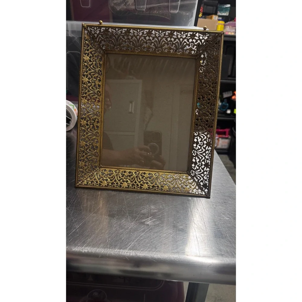 Vintage Ornate Brass Filigree Picture Frame Gold Tone Hollywood Regency 8x10